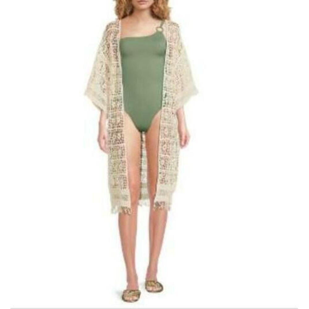 Area Stars Women's Ivory Crochet Swim Coverup Cardigan One Size NWT